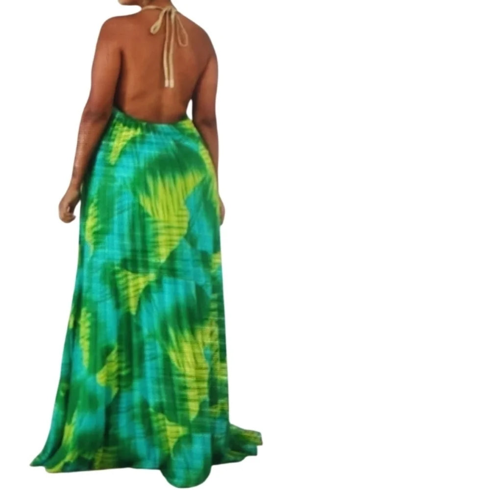 Tropical Leaf Print Maxi Halter Dress Sz 1X Nwt - Picture 3 of 5